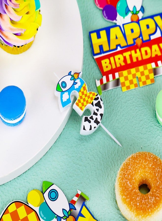 CHENRINDECO Cartoon Story Birthday Candle Blue Sky White Cloud Rocket Candle Toy Theme Birthday Party Supplies (Number 3) - Image 4